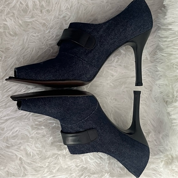 Stuart Weitzmen Peep Toe Denim Upper Leather Boots 8.5 - Picture 7 of 13